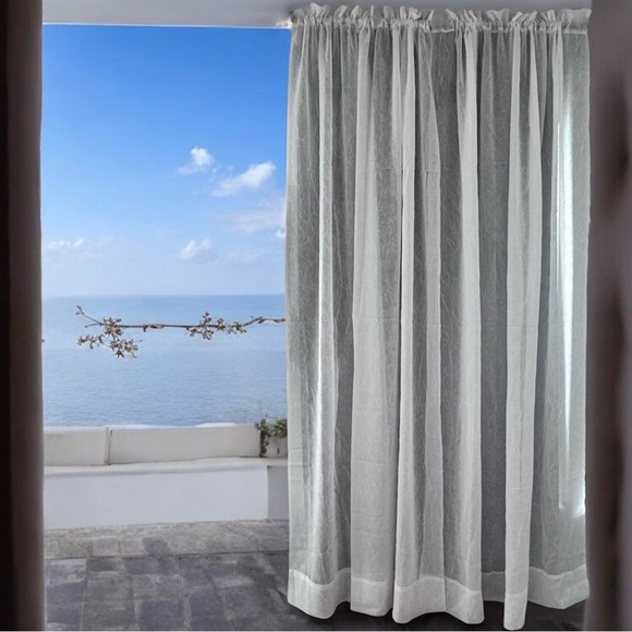 NWOT!  2 Sheer Crinkle-Effect Curtain Panels in White - Picture 1 of 8